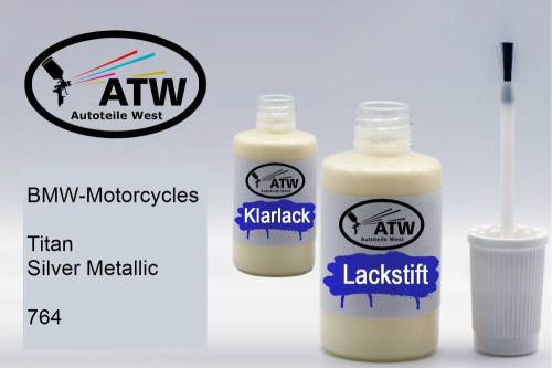 BMW-Motorcycles, Titan Silver Metallic, 764: 20ml Lackstift + 20ml Klarlack - Set, von ATW Autoteile West.